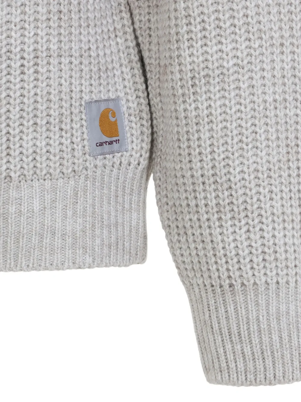 Carhartt Crew Neck Knit Sweater With Ribbed Cuffs In Gray