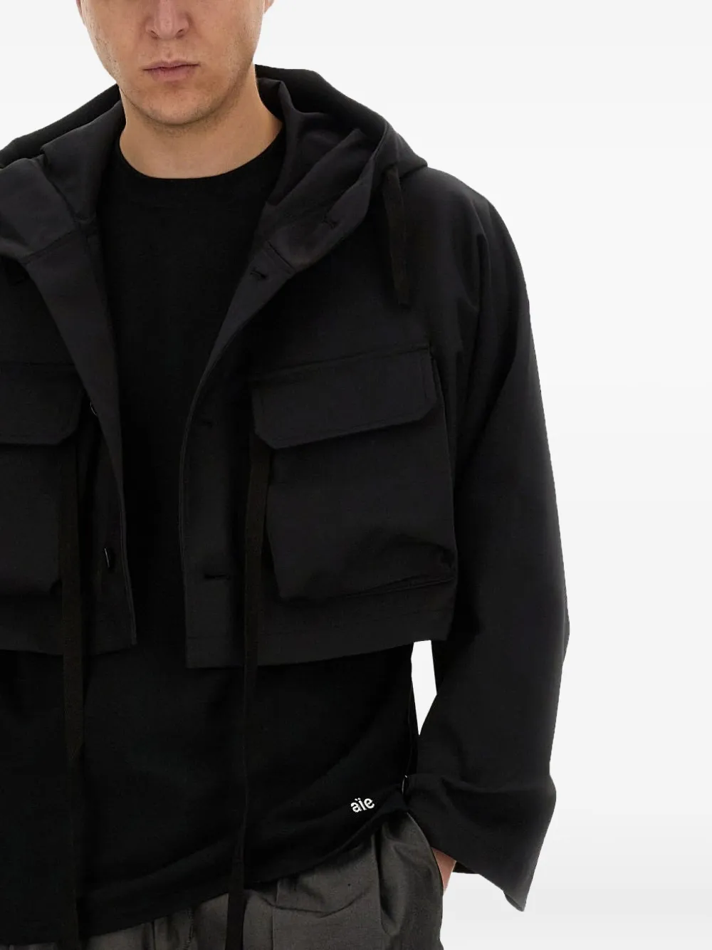 Aïe Cropped Hooded Jacket In Black
