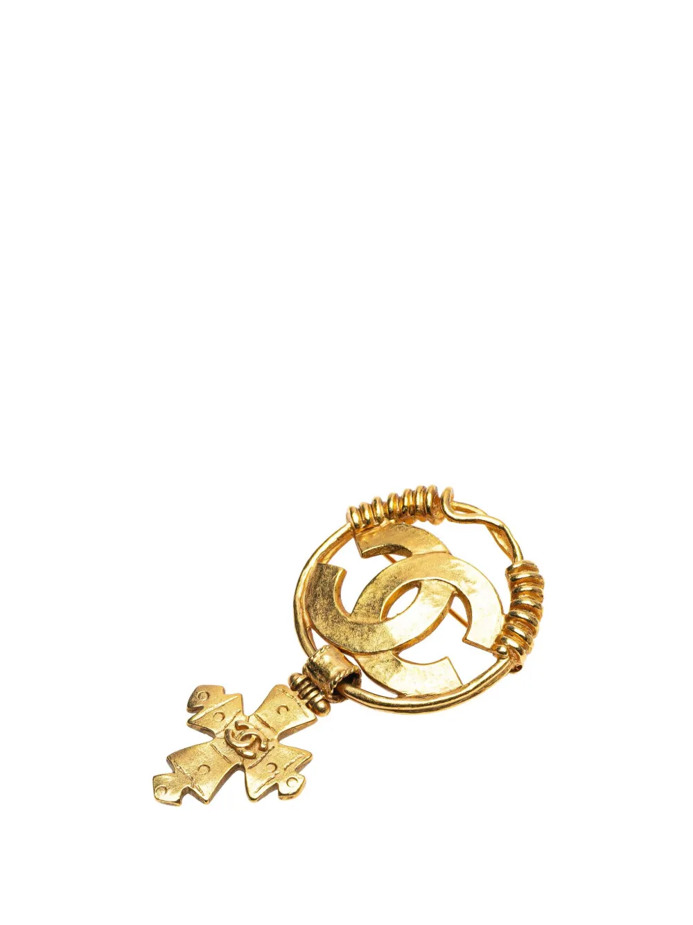 CHANEL Pre-Owned 1994 CC Gold Plated Cross Dangle Brooch costume brooch | Gold | Image 1