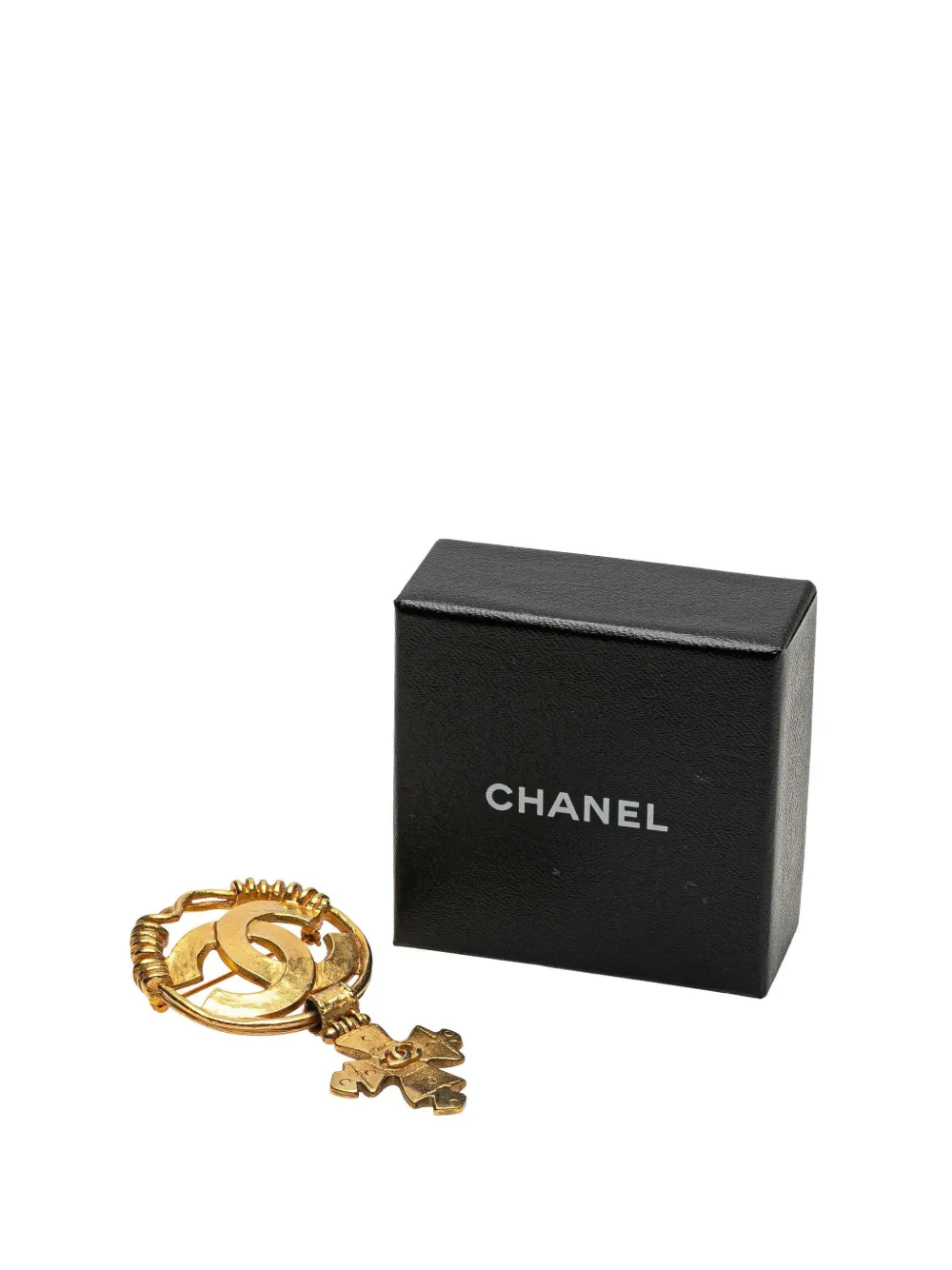 Pre-owned Chanel 1994 Cc Gold Plated Cross Dangle Brooch Costume Brooch