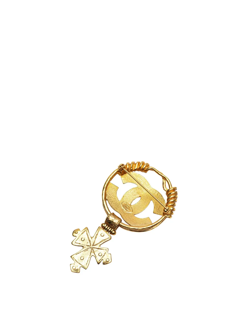 CHANEL Pre-Owned 1994 CC Gold Plated Cross Dangle Brooch costume brooch | Image 2