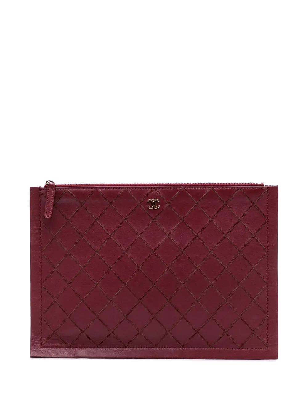 CHANEL Pre-Owned 2016-2017 CC Stitched Lambskin clutch bag | Red | Image 1