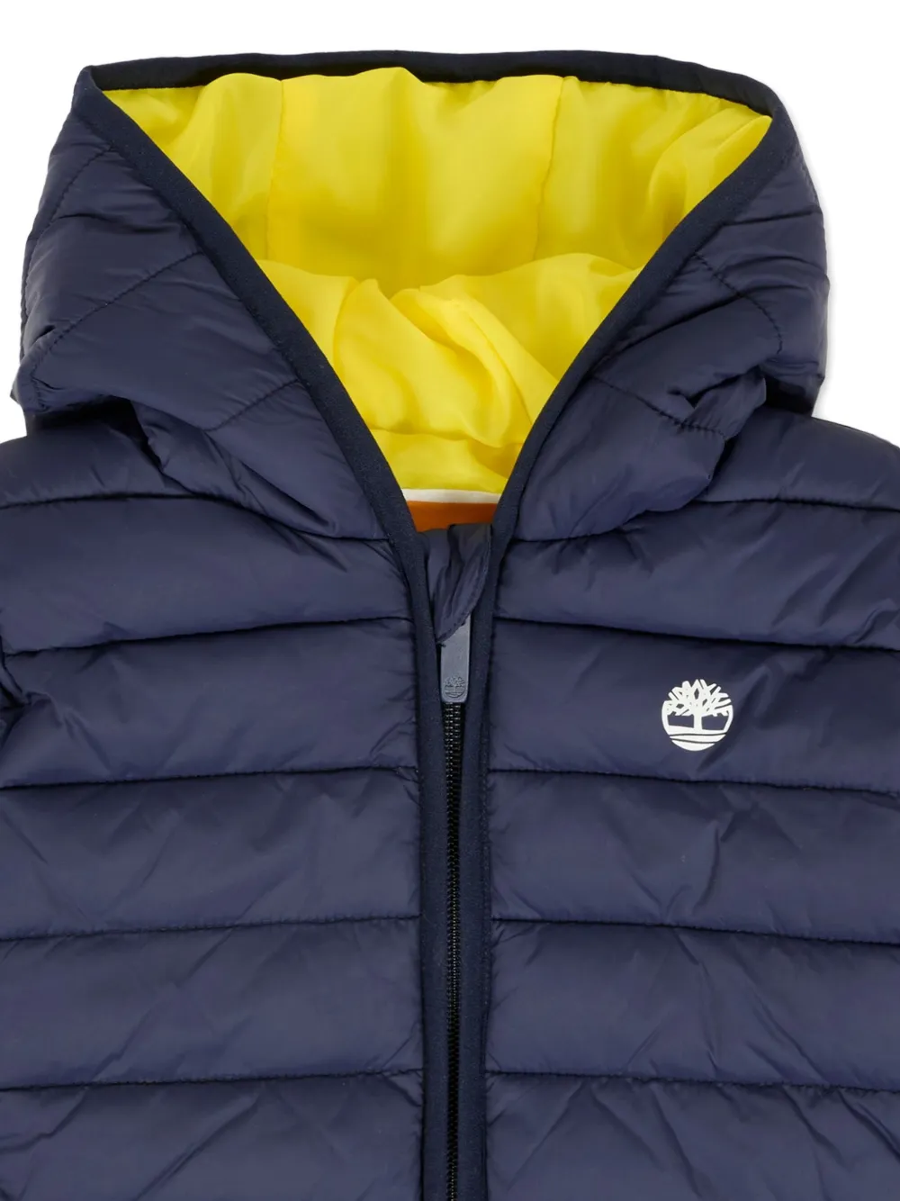 Timberland Kids Gewatteerd jack met capuchon en logo Blauw