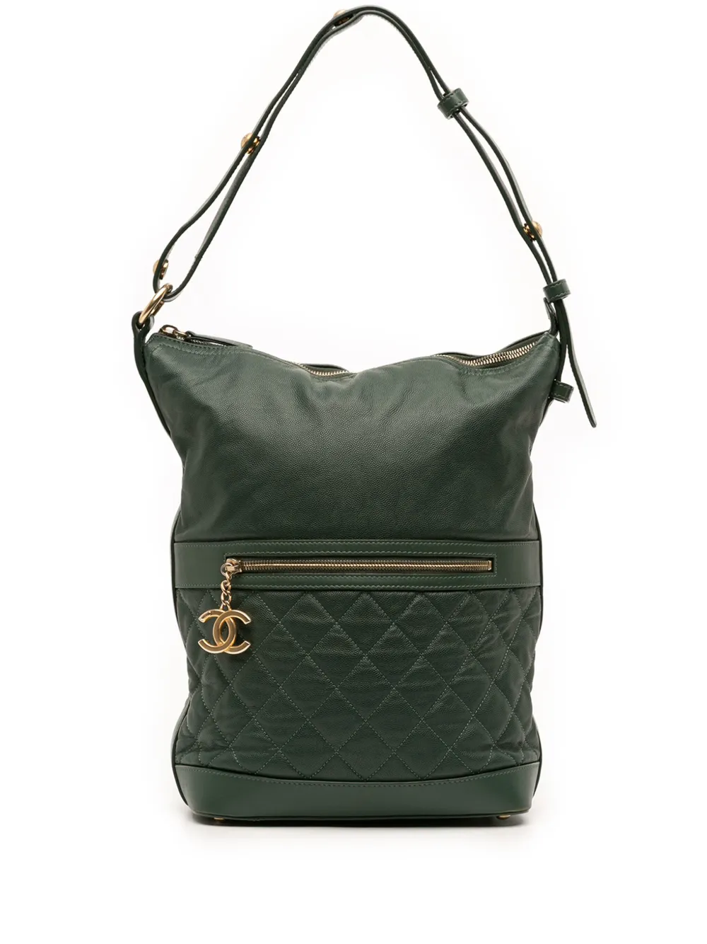 CHANEL Pre-Owned 2018-2019 ココマーク マトラッセ キャビア カジュアルスタイル ホーボーバッグ - グリーン CHANEL Pre-Owned 2018-2019 ココマーク マトラッセ キャビア カジュアルスタイル ホーボーバッグ - グリーン