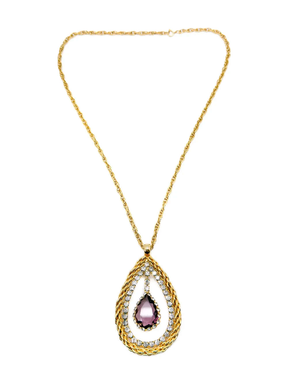Jennifer Gibson Jewellery 1960s amethyst eye chain pendant neclace - Oro