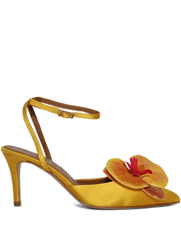 Alameda Turquesa 70mm orchid-embellished Satin Pumps | Yellow