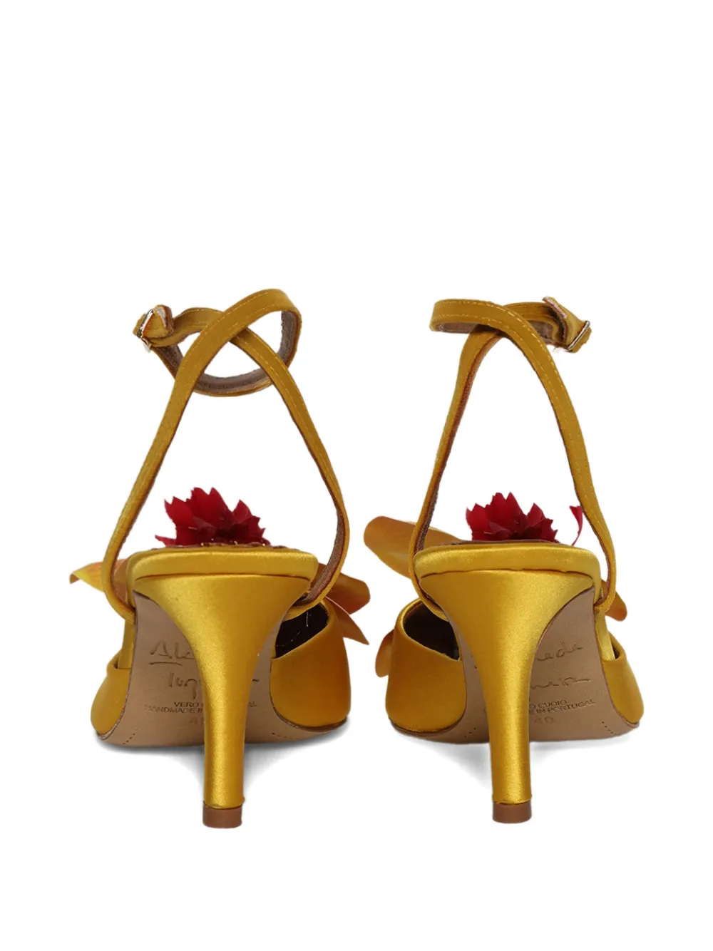 Alameda Turquesa 70mm Orchid-embellished Satin Pumps In Yellow