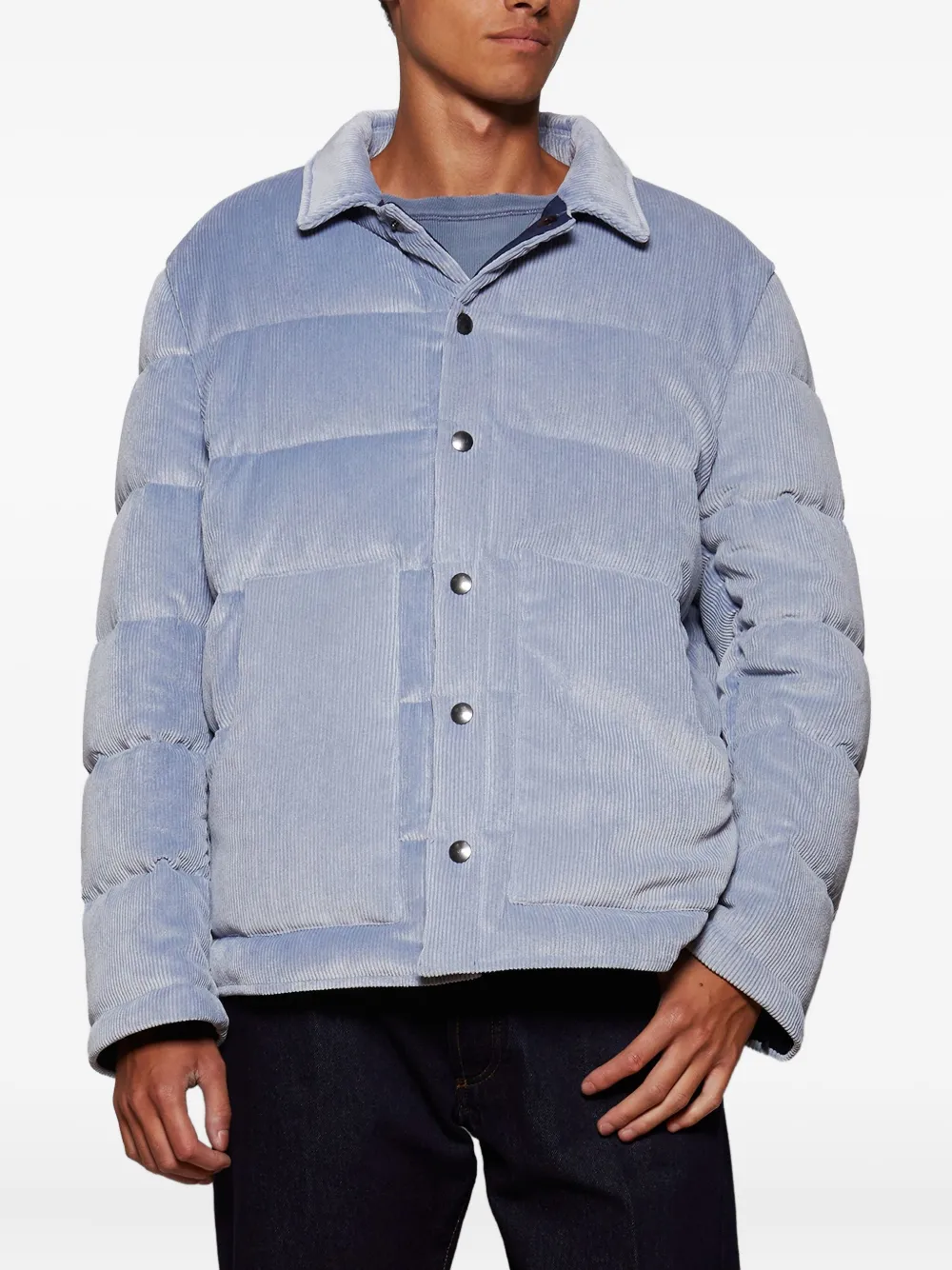 Doppiaa Quilted Corduroy Padded Coat In Blue