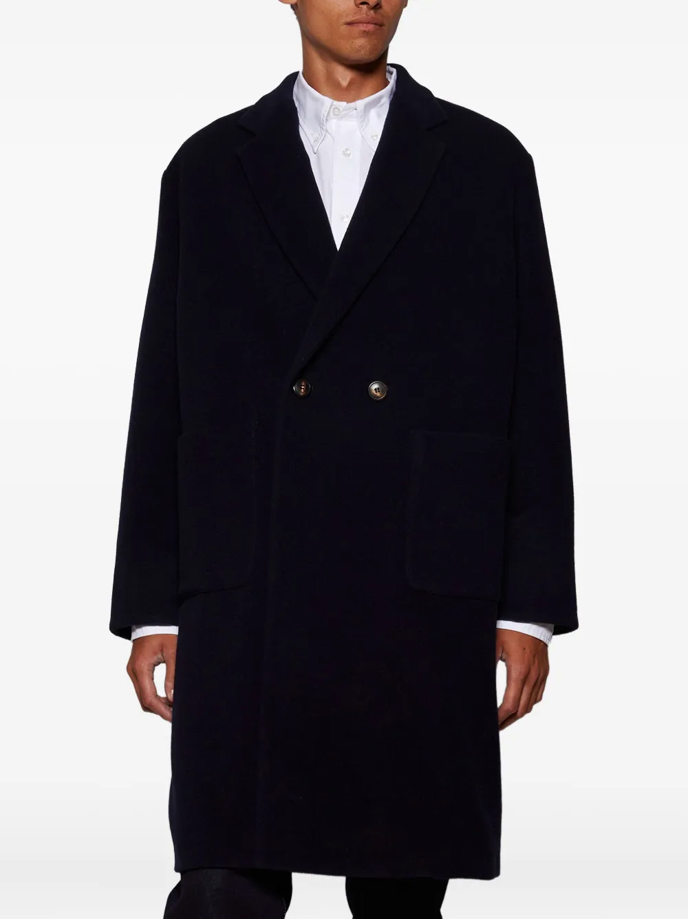Doppiaa Double-breasted Patch-pocket Coat In Black