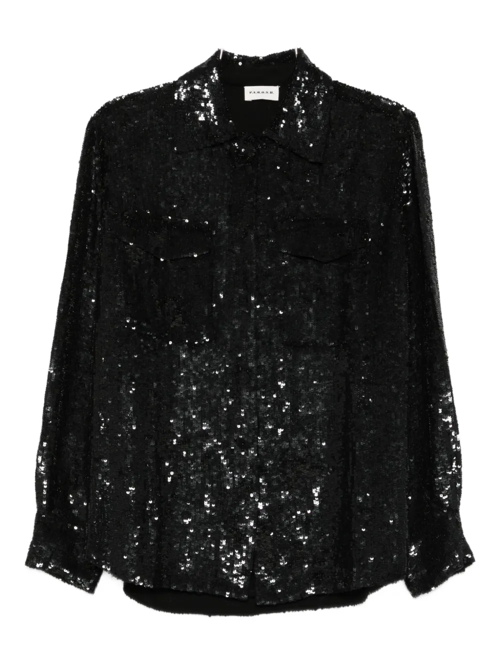 P.a.r.o.s.h Long Sleeve Top With Sequin Chest Pockets In Black