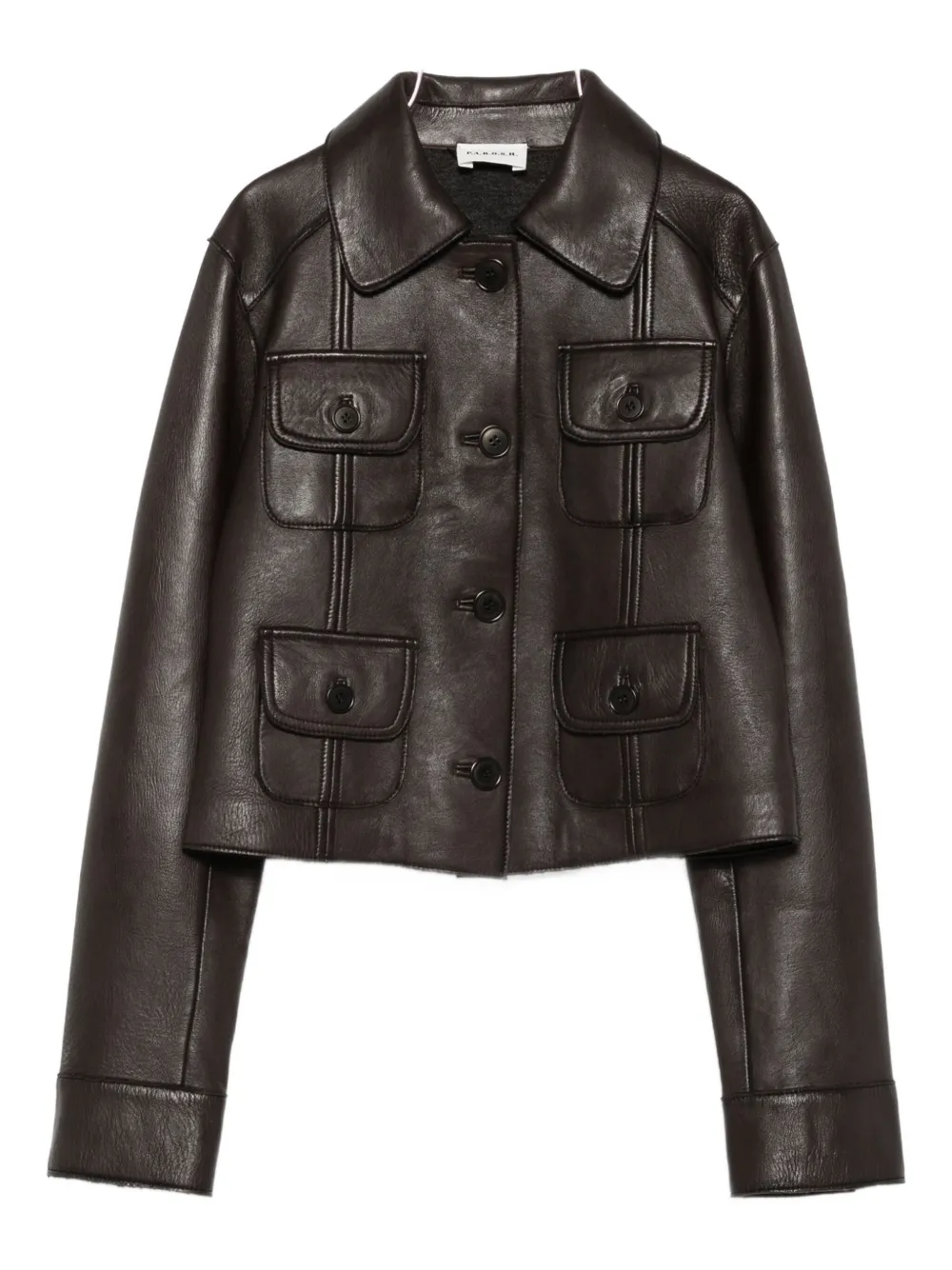 P.a.r.o.s.h Collared Leather Jacket Long Sleeves Flap Pockets In Brown