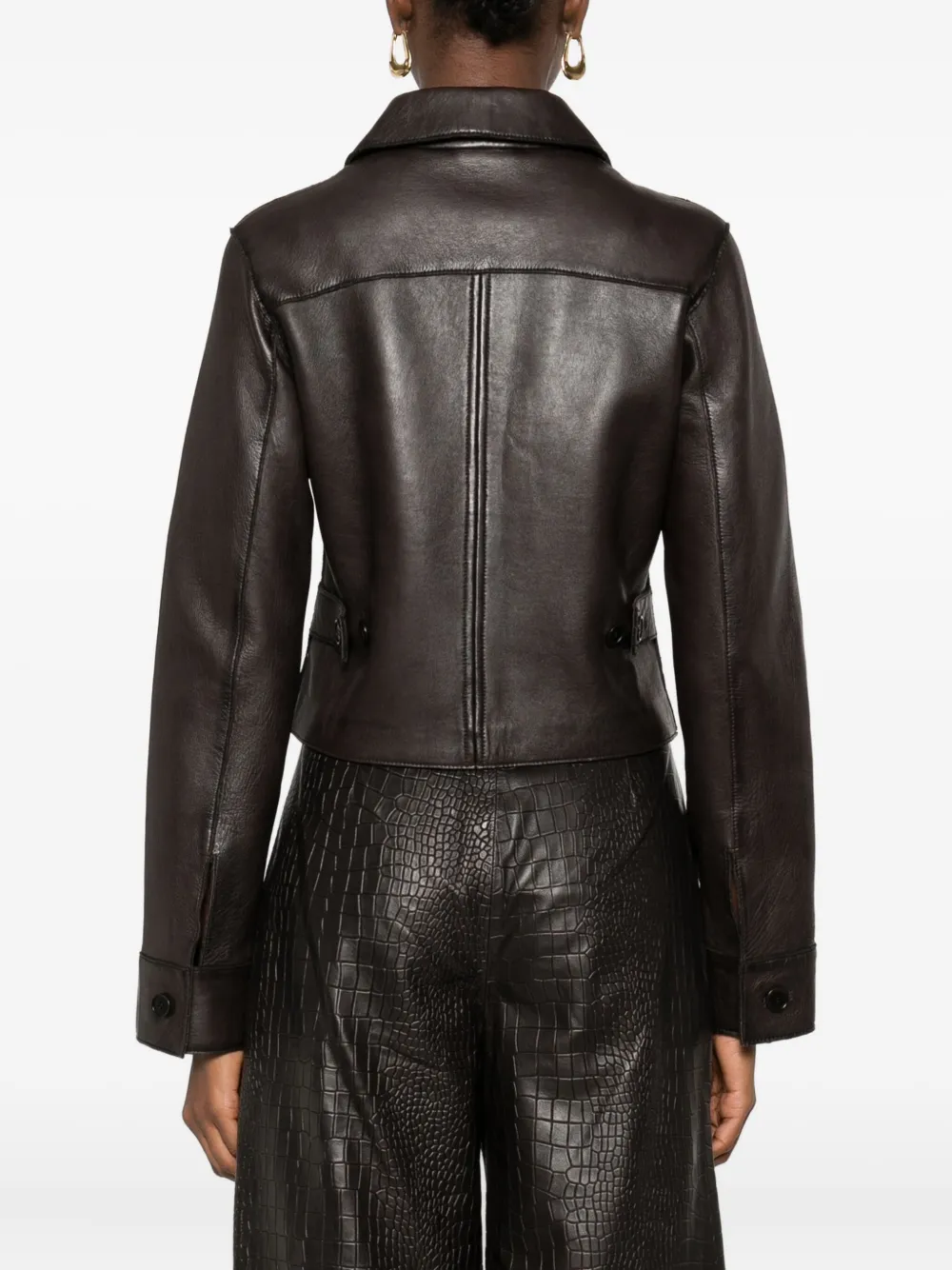 P.a.r.o.s.h Collared Leather Jacket Long Sleeves Flap Pockets In Brown