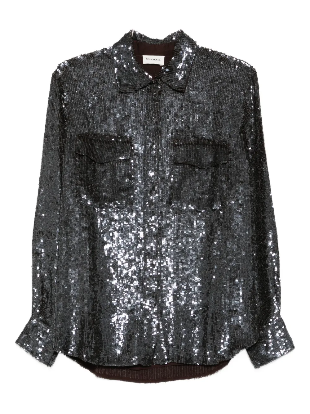 P.a.r.o.s.h Long Sleeve Top With Chest Pockets And Sequins In Silver