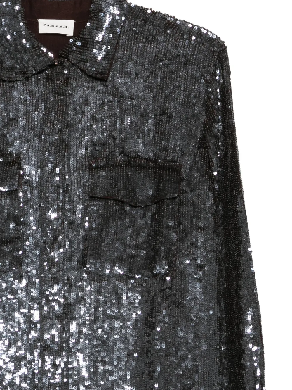 P.a.r.o.s.h Long Sleeve Top With Chest Pockets And Sequins In Silver
