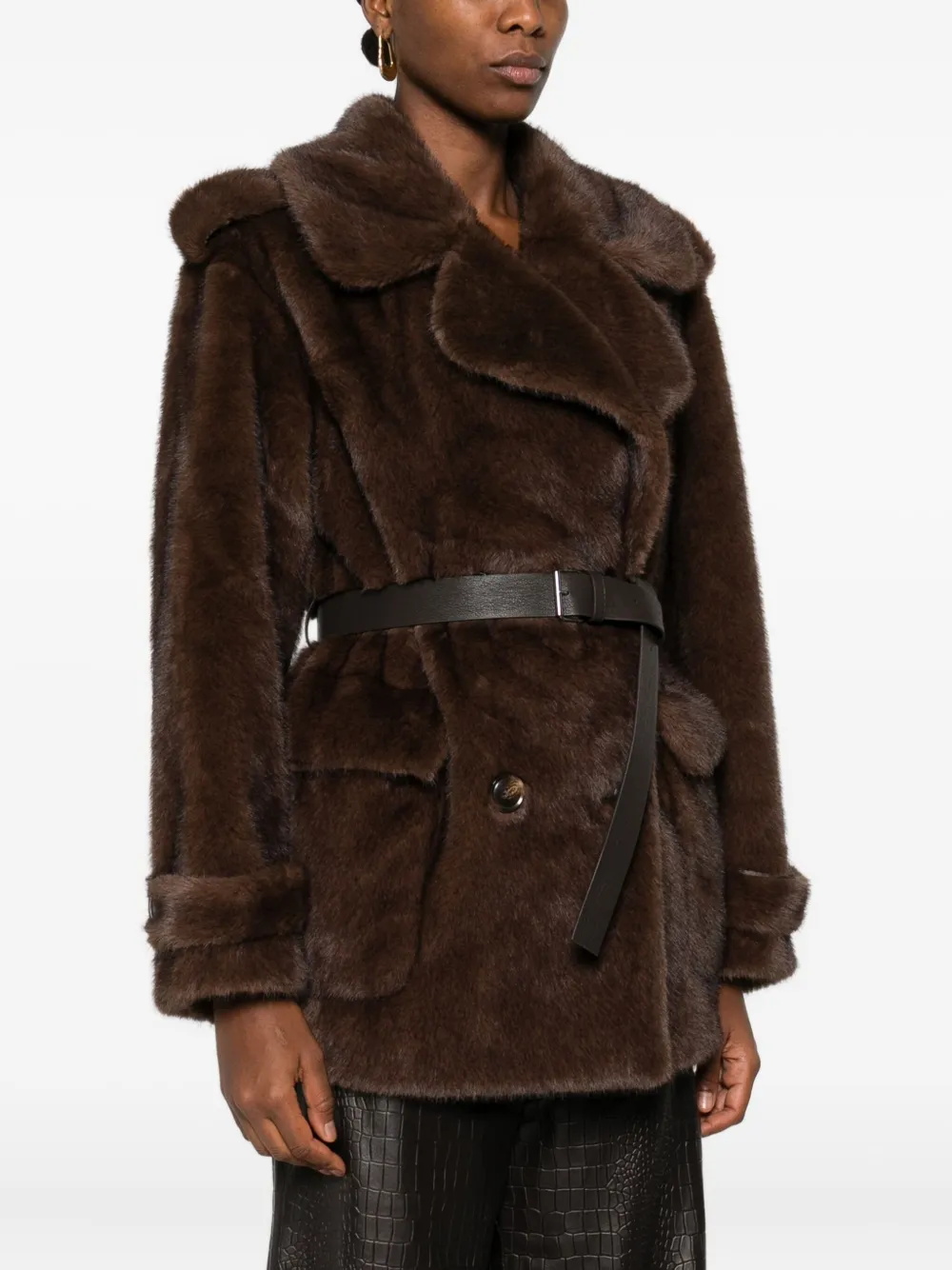 P.a.r.o.s.h Belted Double-breasted Coat In Brown