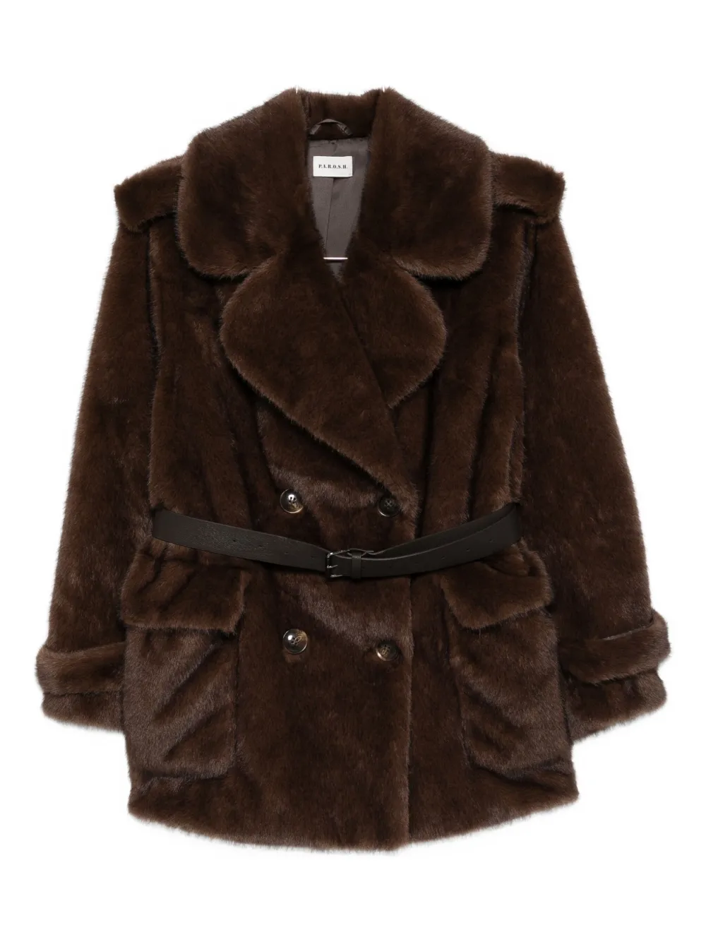 P.a.r.o.s.h Belted Double-breasted Coat In Brown