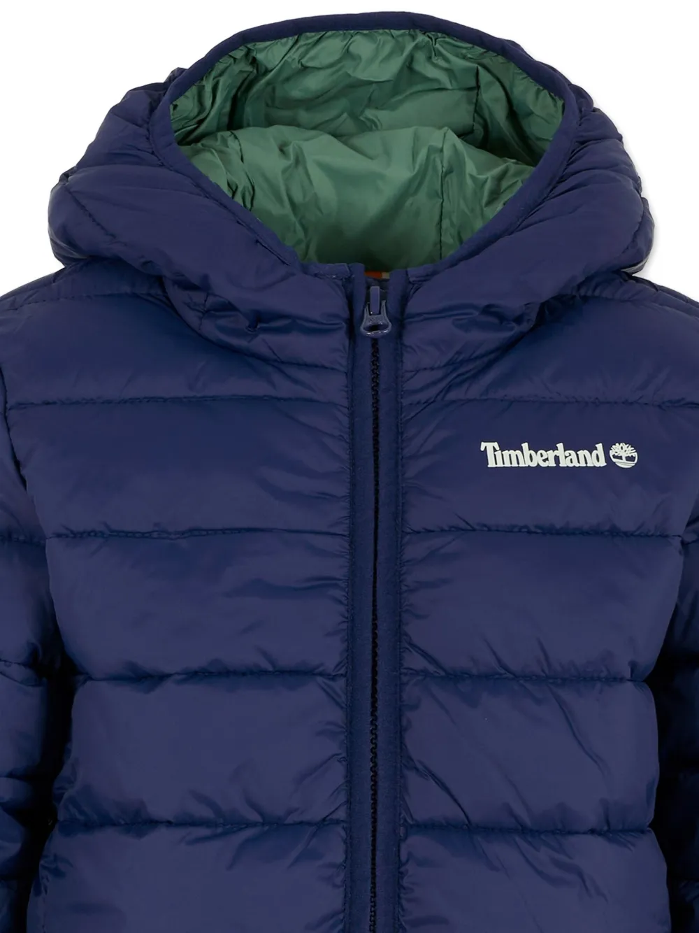 Timberland Kids Gewatteerd jack met capuchon en logo Blauw