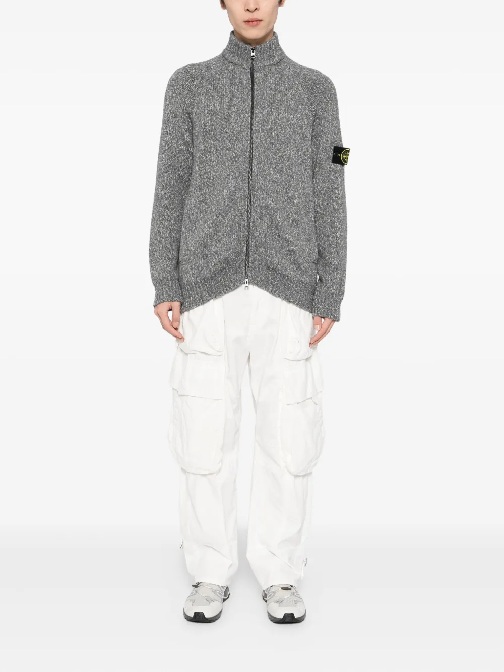 Stone Island Logo-patch Cardigan In Gray