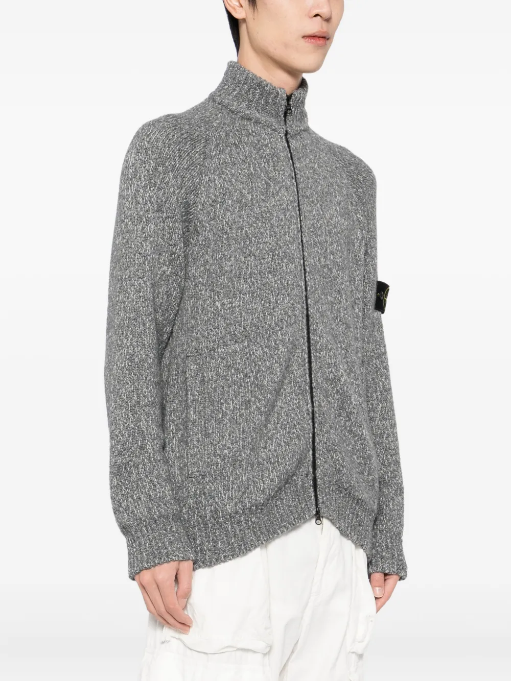 Stone Island Logo-patch Cardigan In Gray