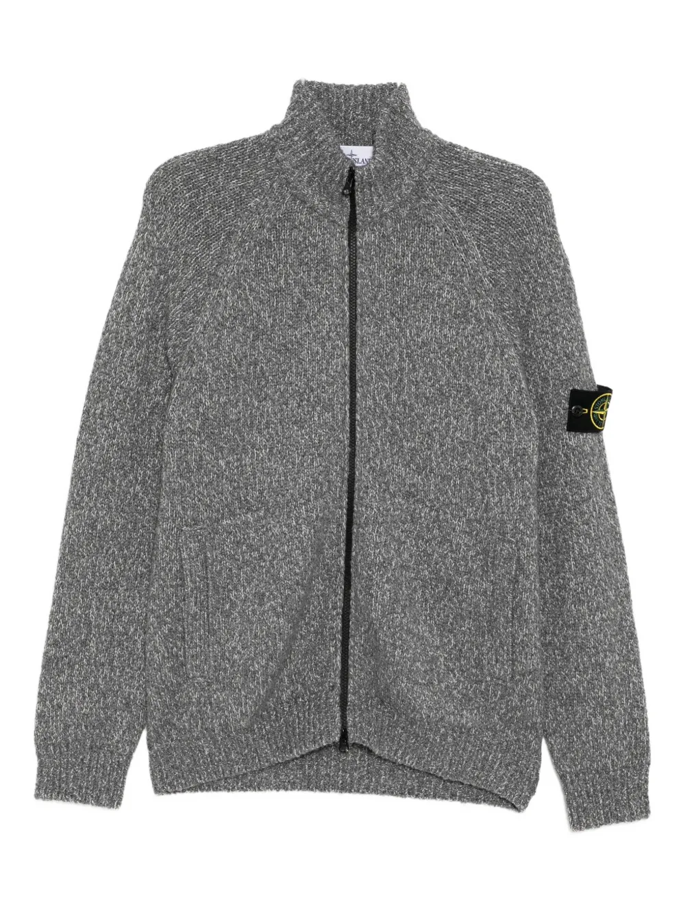 Stone Island Logo-patch Cardigan In Gray