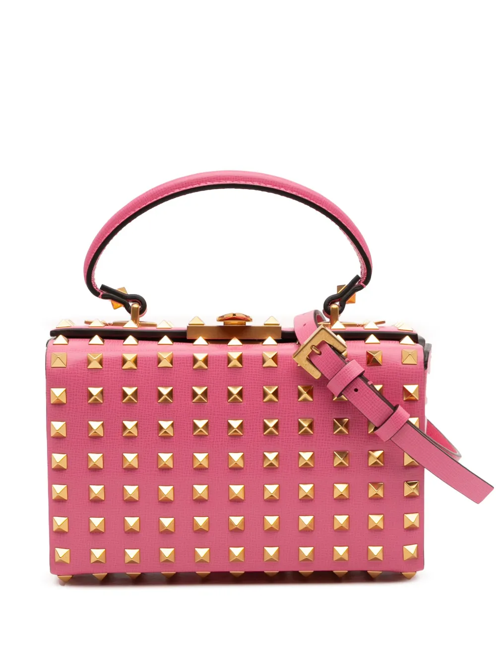 Valentino Garavani Pre-Owned 2000-2017 Leather Rockstud Alcove Box Top Handle Bag satchel | Pink | Image 1