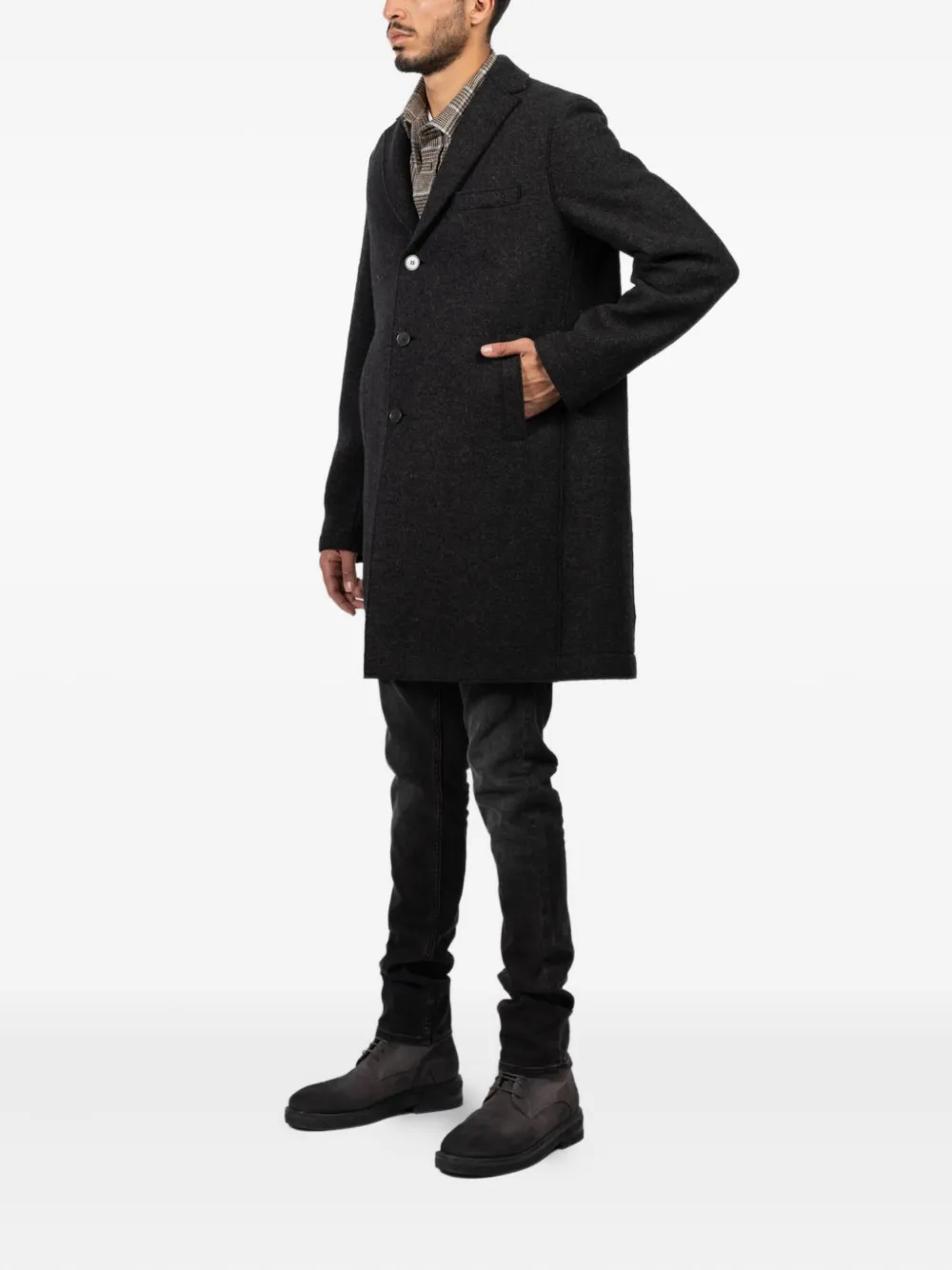 Harris Wharf London Wollen jas met enkele rij knopen Zwart