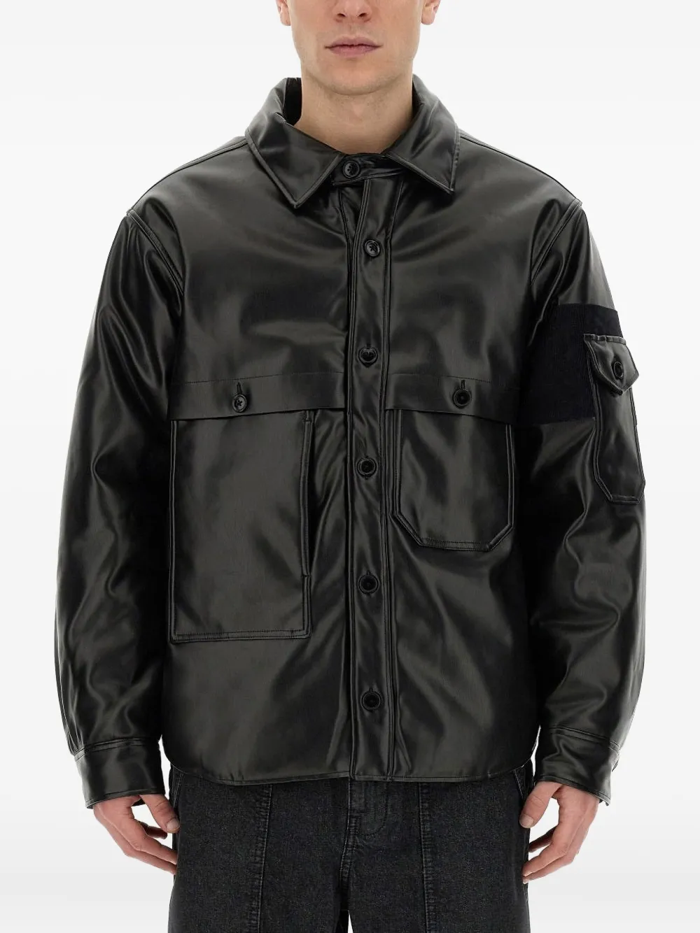 AIE flap-pocket buttoned overshirt | Black | Image 1
