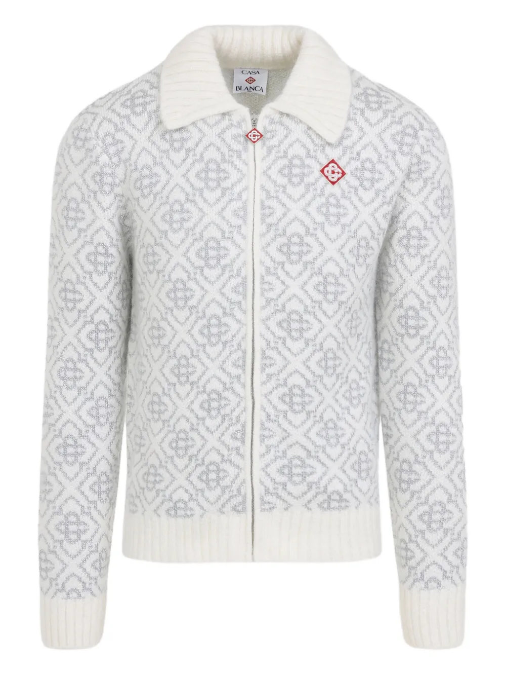 Casablanca Silver Monogram Zip Up Sweatshirt Men In Blue