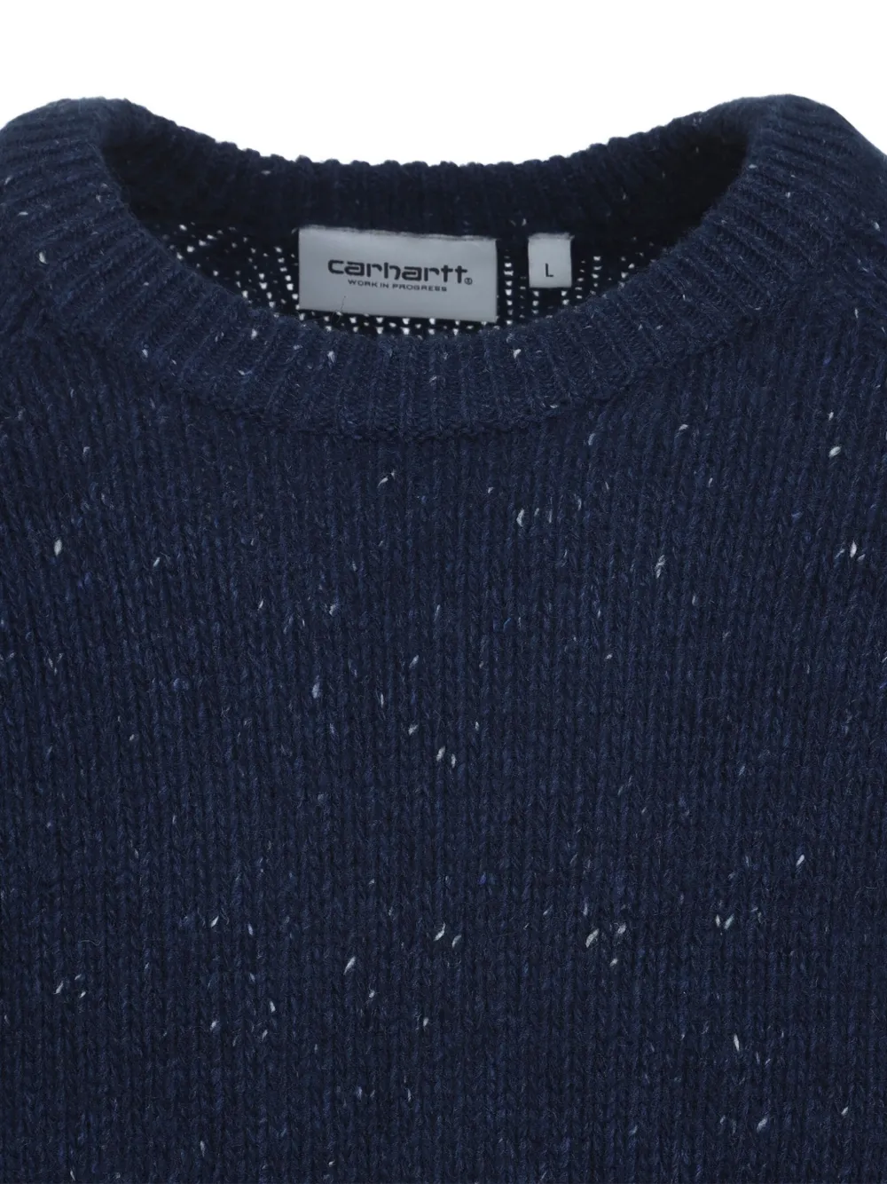 Carhartt Crew Neck Speckled Knit Sweater With Ribbed Cuffs In Blue