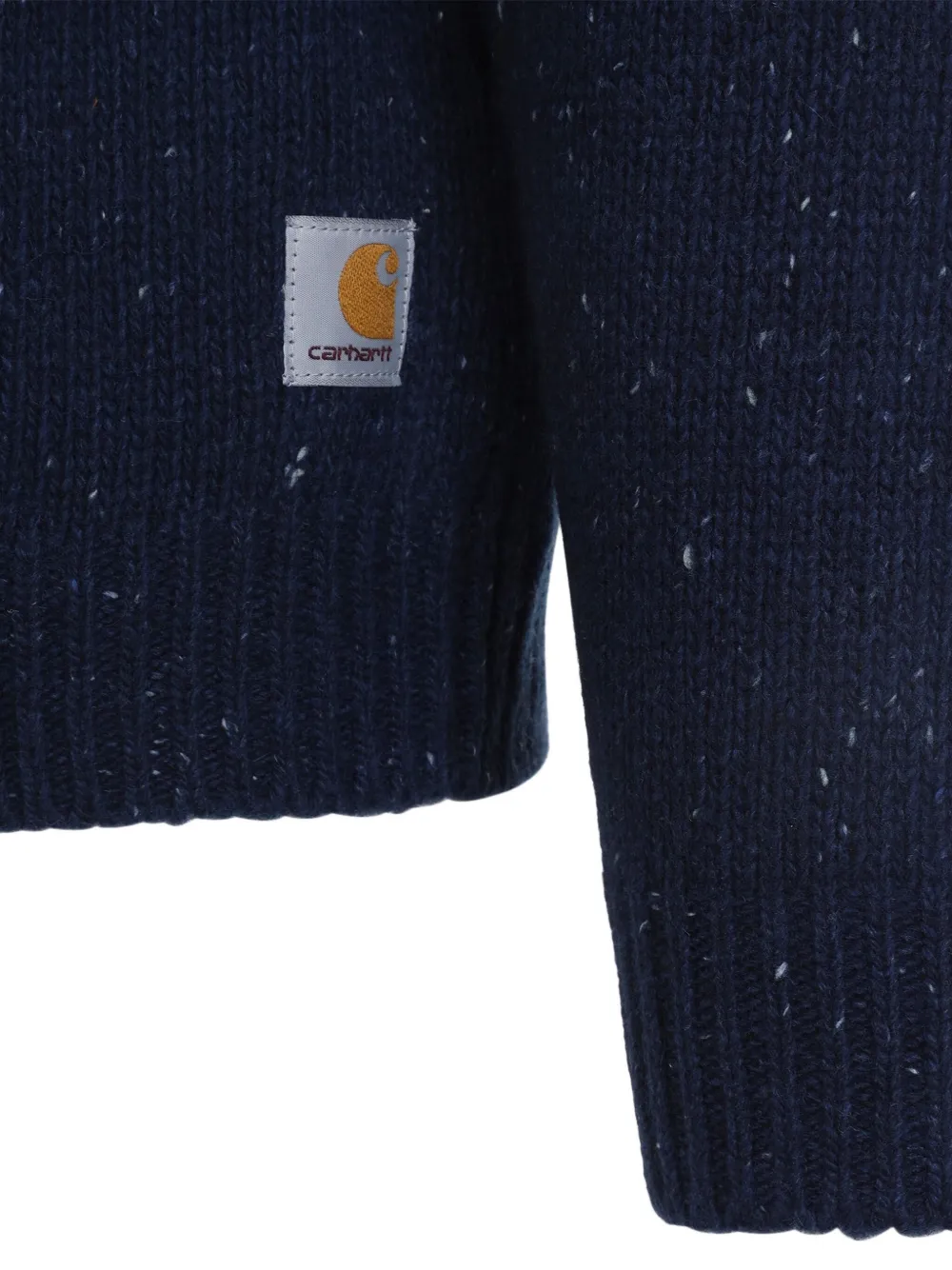 Carhartt Crew Neck Speckled Knit Sweater With Ribbed Cuffs In Blue