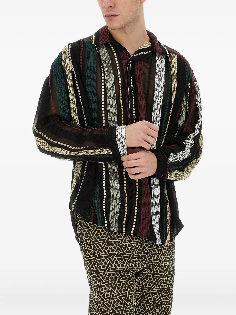 AIE stripe-embroidered shirt | Black | Image 1