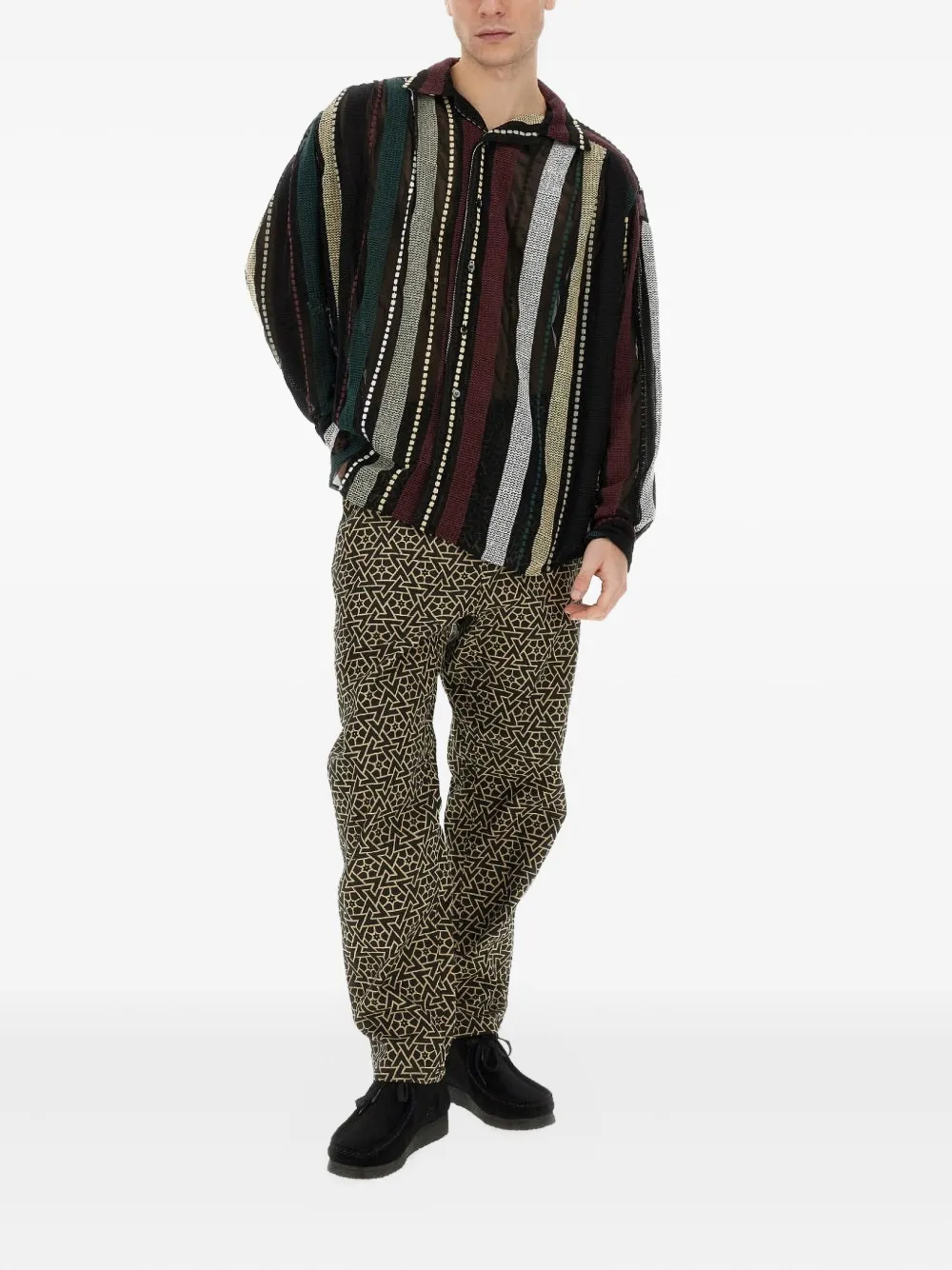 AIE Overhemd met geborduurde streep - Zwart