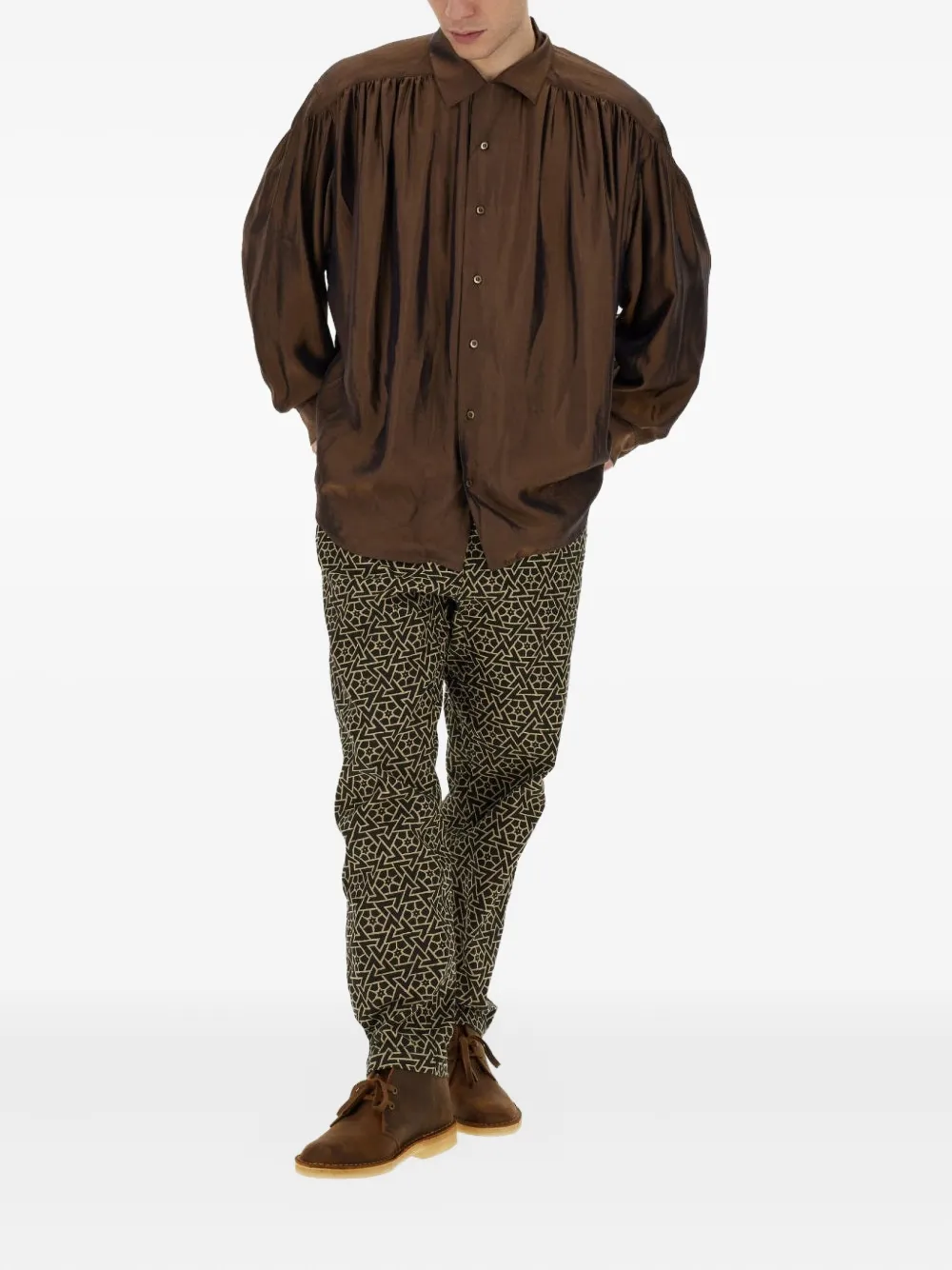 AIE Gesmockt overhemd met knopen - Bruin