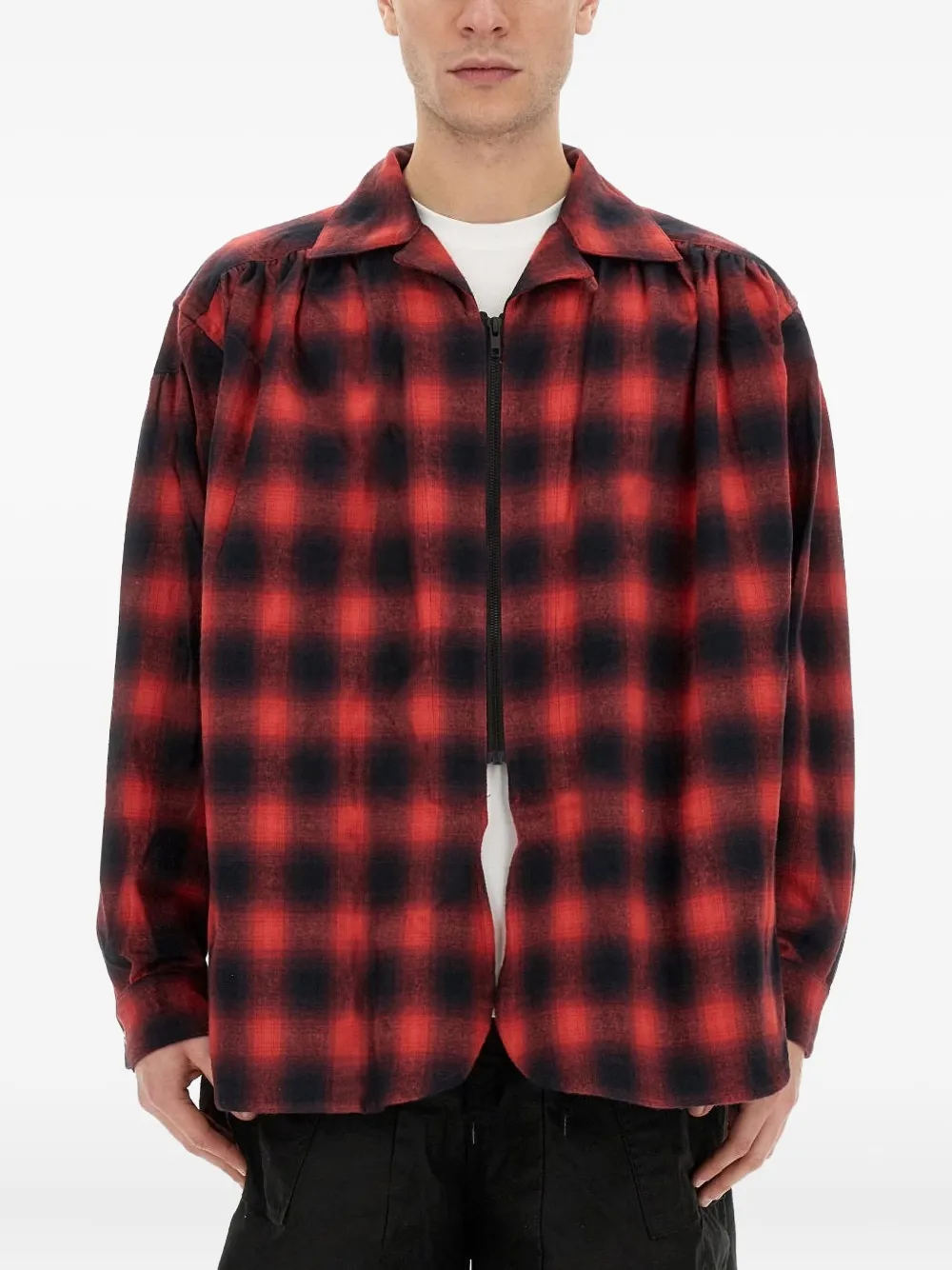 AIE plaid-check zip-up shirt | Red | Image 1