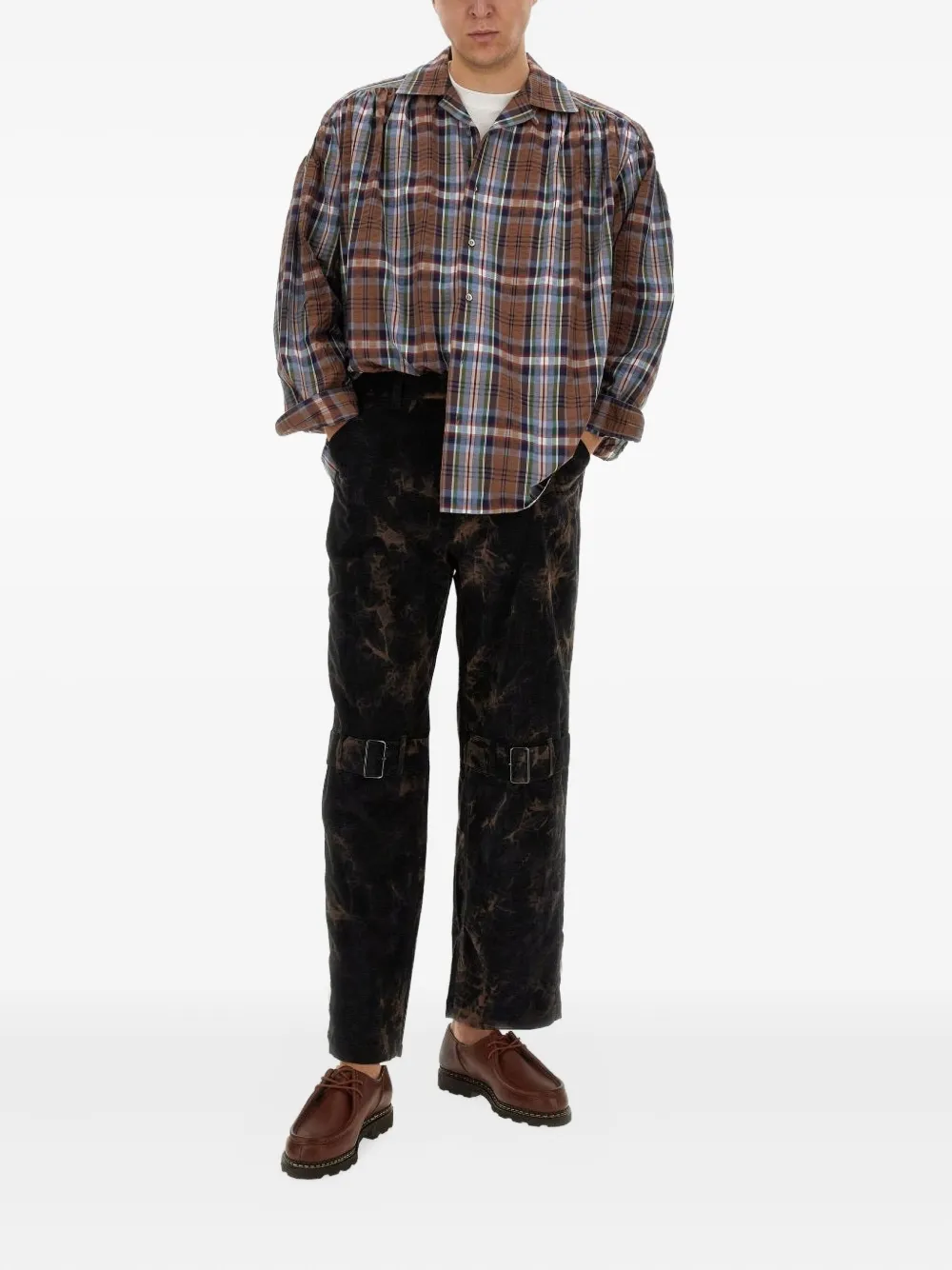 AIE Broek met tie-dye print en gesp - Zwart