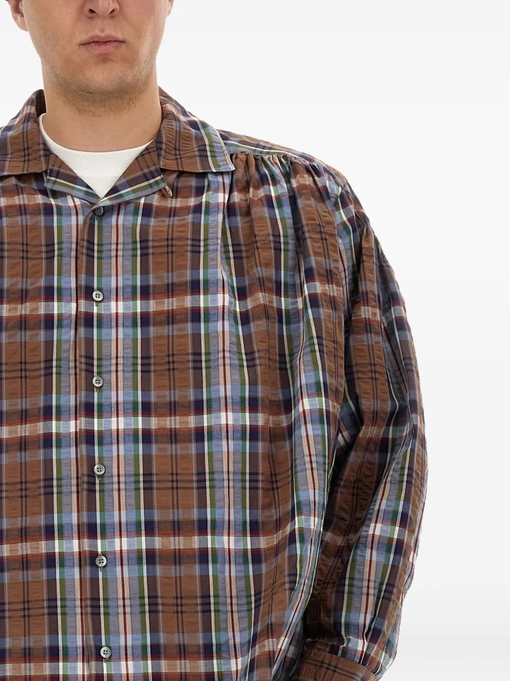 Aïe Aie Seersucker Cotton Shirt In Blue