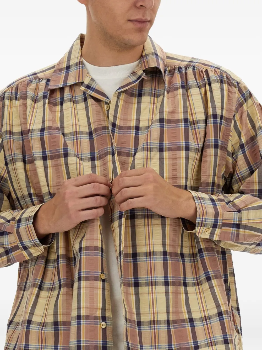 Aïe Aie Seersucker Cotton Shirt In Yellow