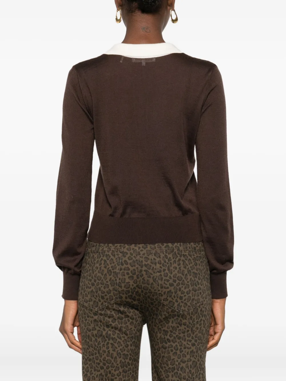 FRAME Top met polokraag en V-hals Bruin