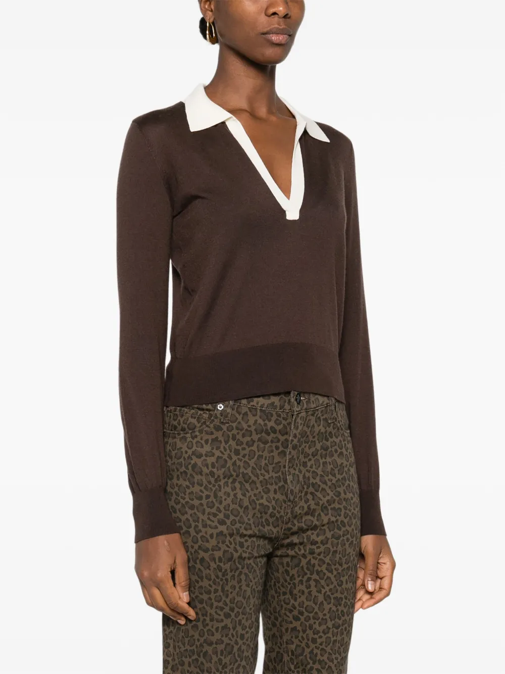 FRAME Top met polokraag en V-hals Bruin