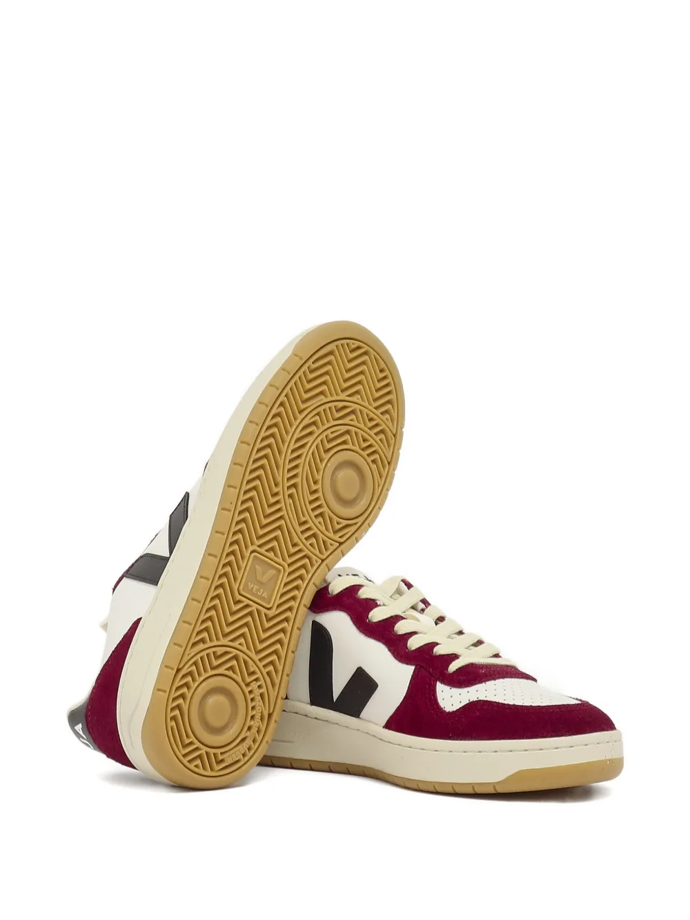 Veja V-10 Prime Panelled Leather Sneakers In Red