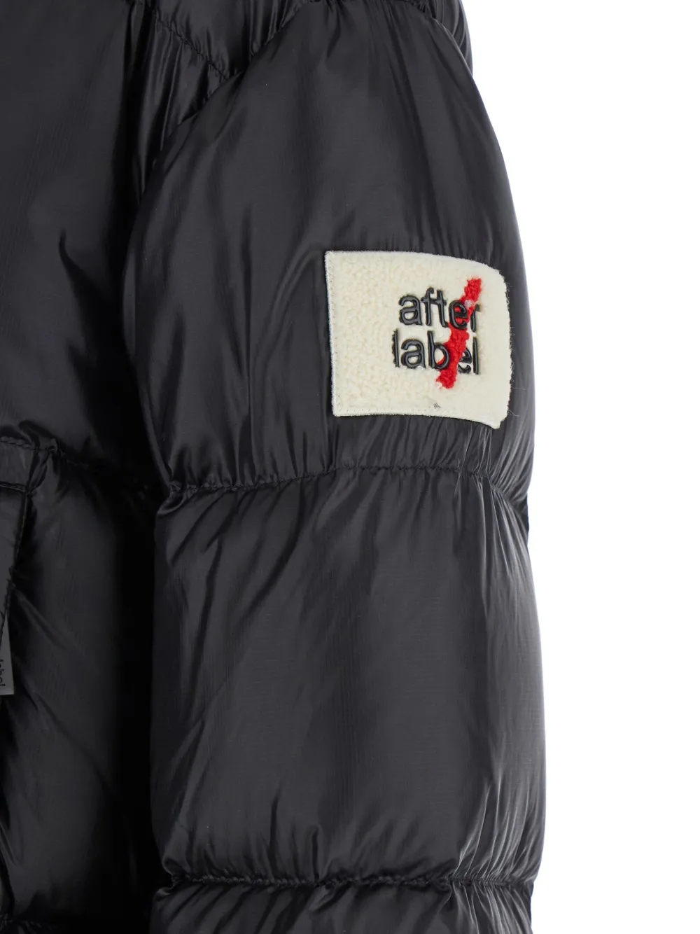 After Label Black Down Jacket With Logo Patch On The Sleeve In Tech Fabric Woman In Black