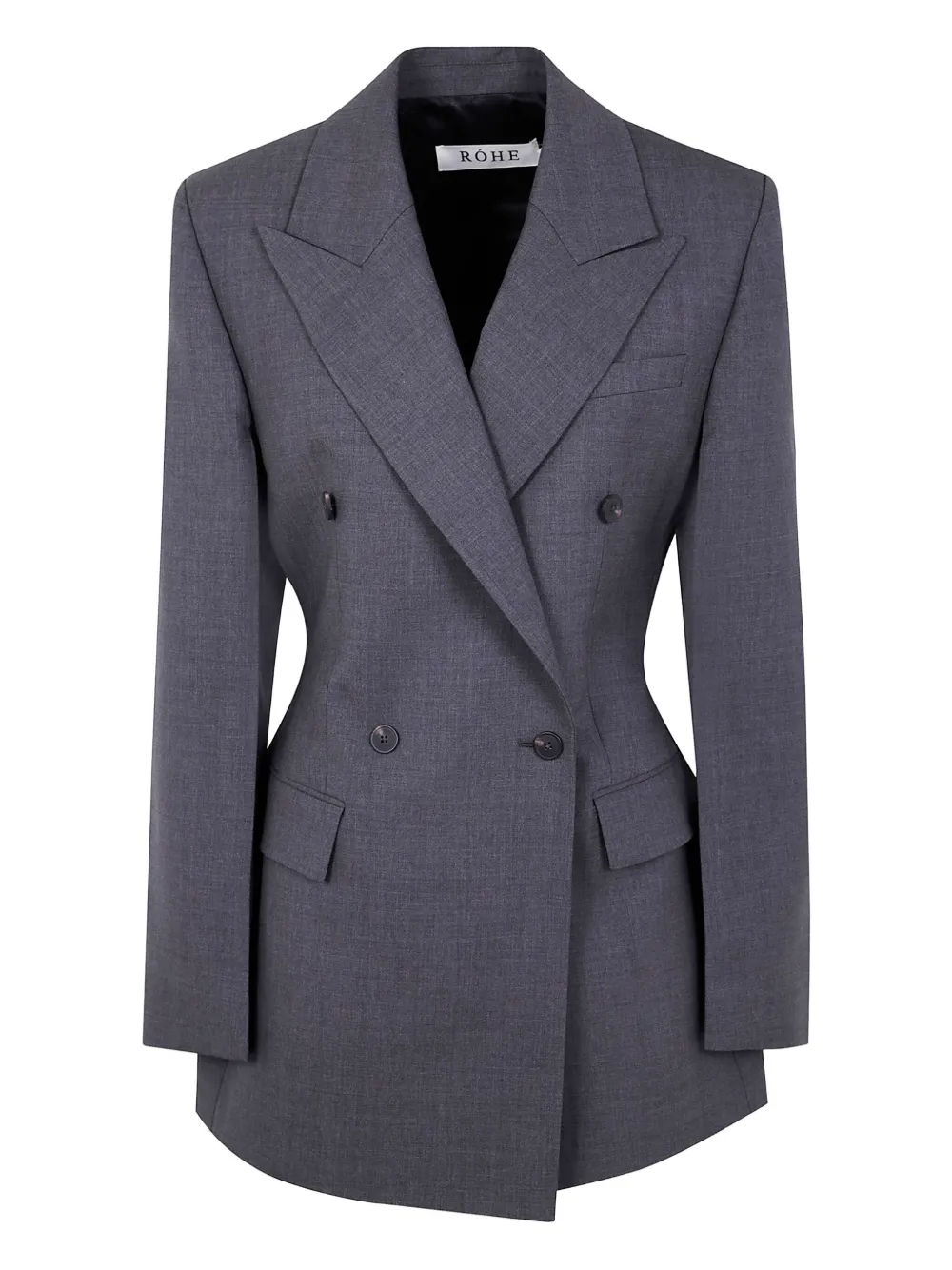 Rohe Grey Double-breasted Jacket With Peak Revers In Wool Stretch Woman In Gray