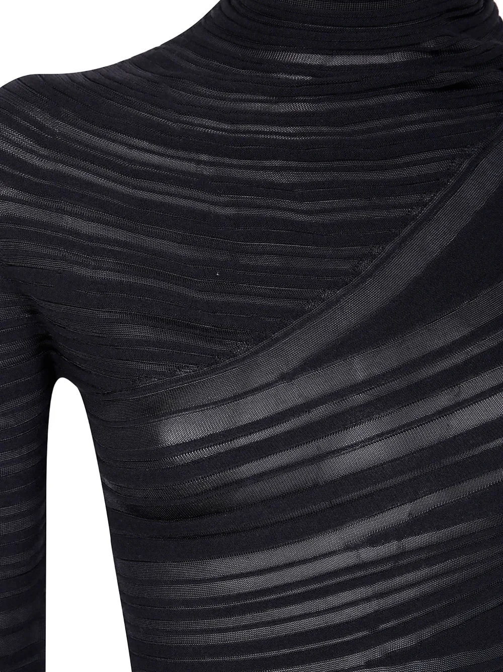 Giorgio Armani Asymmetric Midi Dress Sheer Long Sleeves In Black