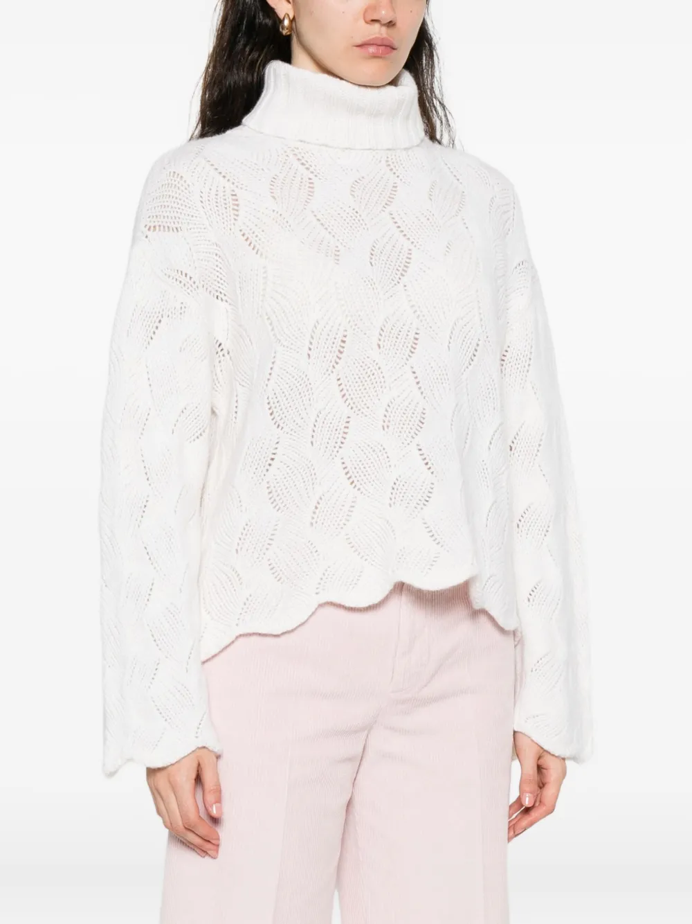 Twinset Cable-knit Turtleneck Sweater In Neutral