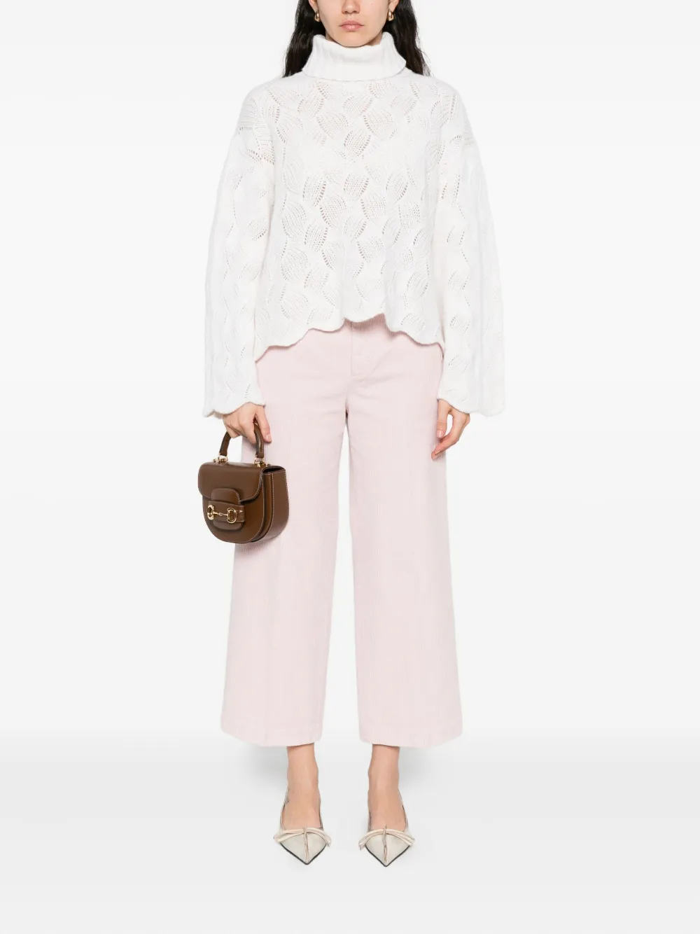 Twinset Cable-knit Turtleneck Sweater In Neutral