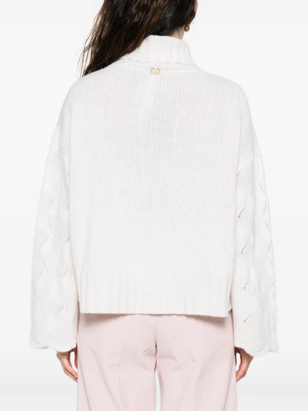 Twinset Cable-knit Turtleneck Sweater In Neutral