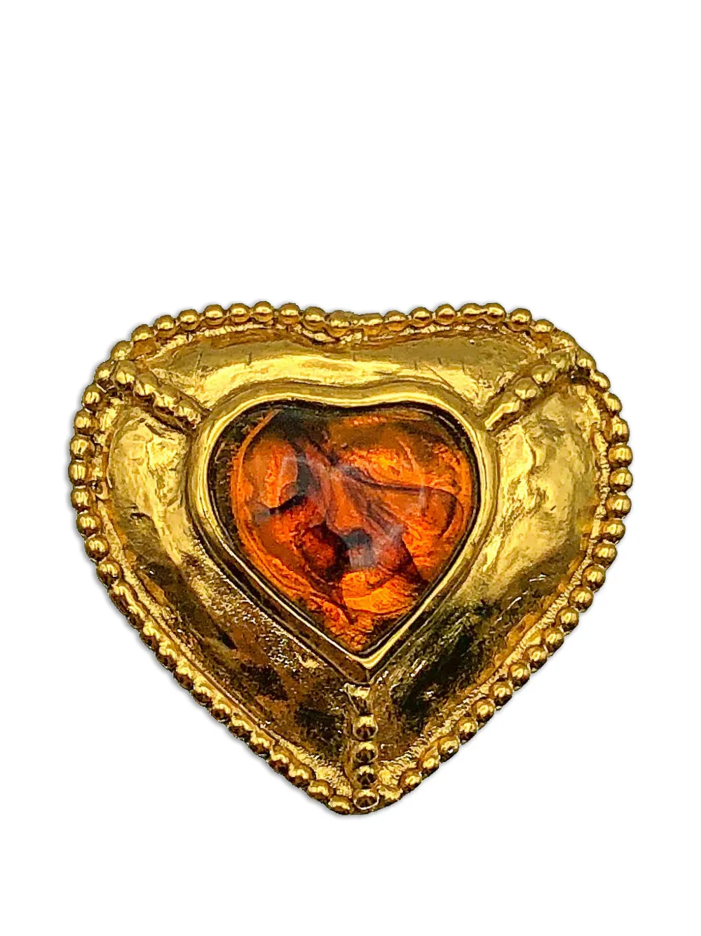 Saint Laurent Pre-Owned 1980s enamel heart brooch pendant - Oro
