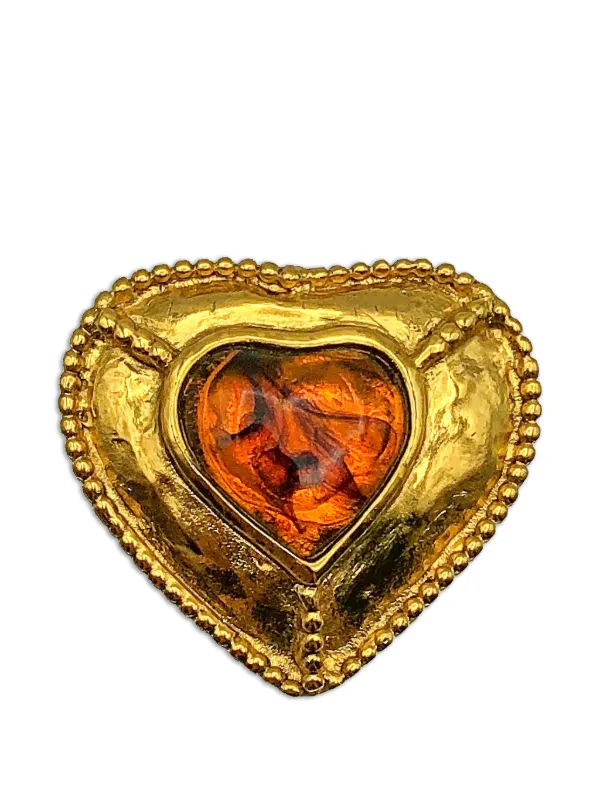 Saint Laurent Pre-owned 1980s Enamel Heart Brooch Pendant in Gold