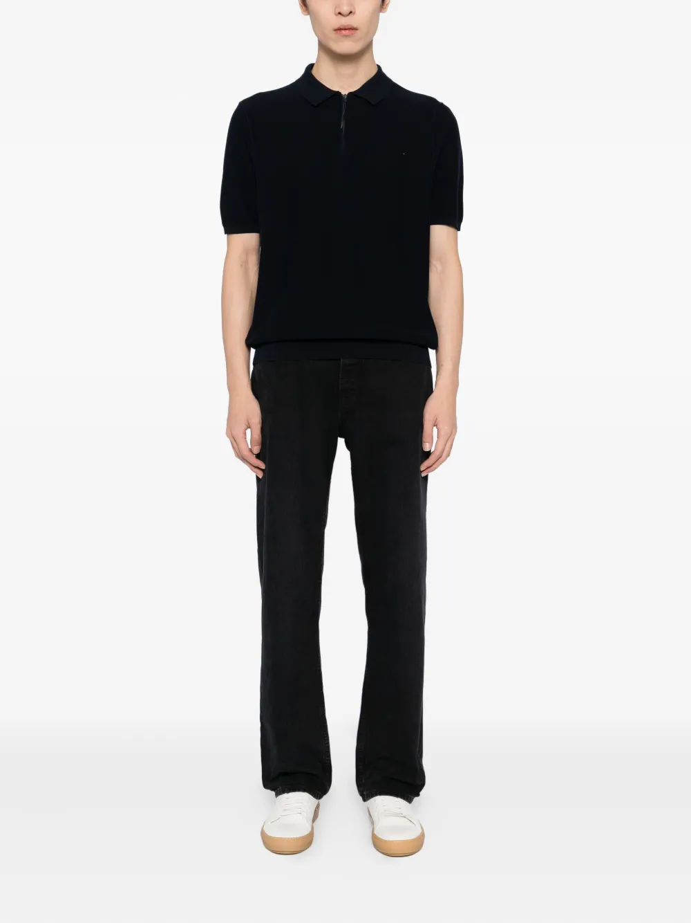 BOSS Poloshirt met rits - Blauw