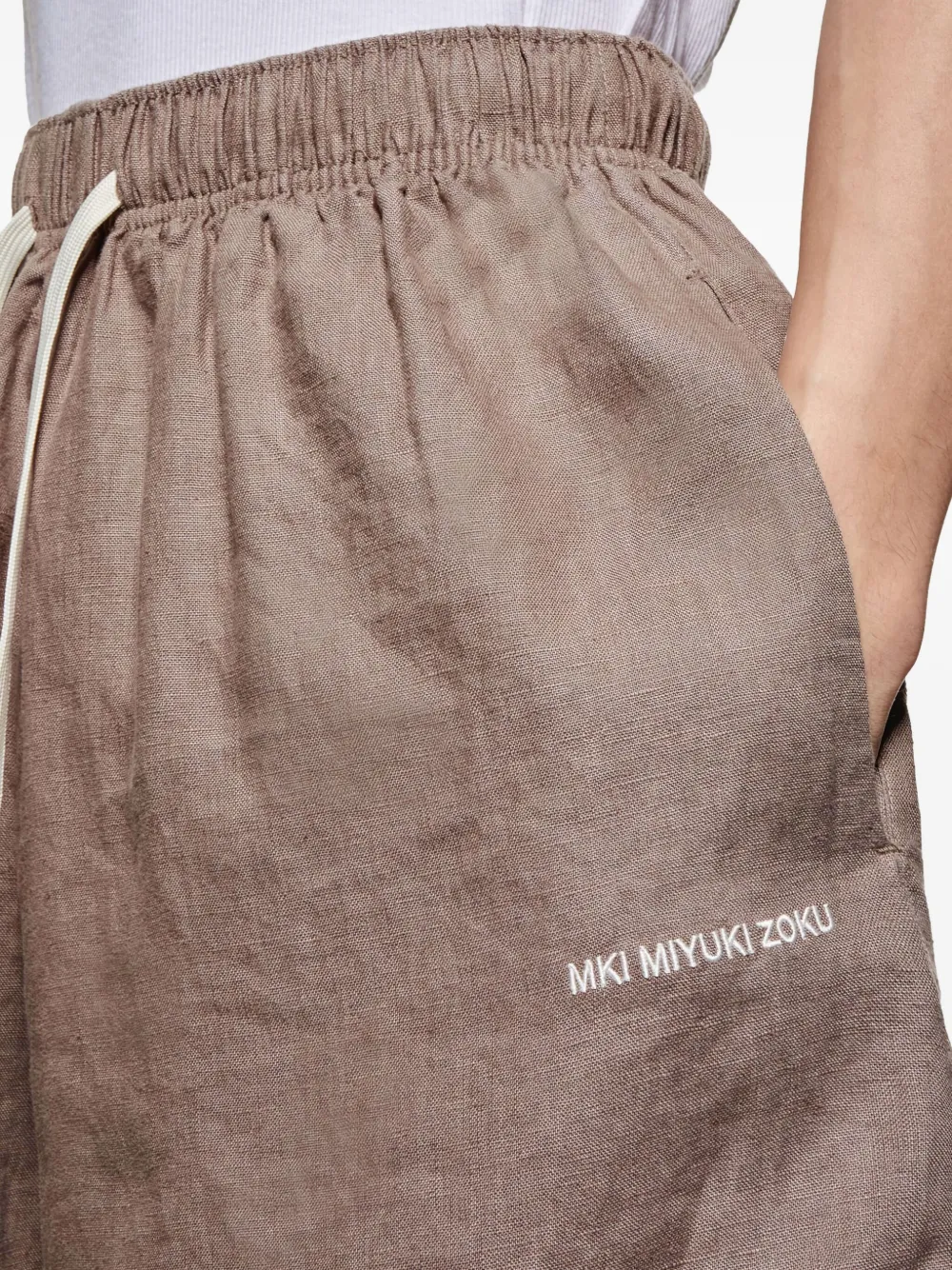 Mki Miyuki Zoku Drawstring Linen Shorts In Brown